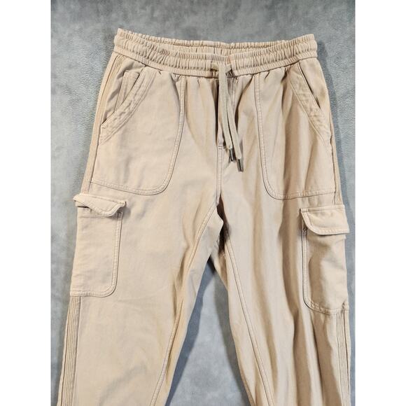 Athleta Farallon Cargo Crop Pants Womens Size 4 Tall Beige Drawstring Comfort - Picture 2 of 11